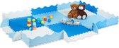 Relaxdays speelmat met rand - foam - 30-delig - puzzelmat - speeltegels kinderen - baby - blauw
