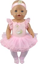 Ballerina Poppenkleding - Jurkje met maillot en haarband - Roze - Poppenkleertjes voor Pop 43 cm - Geschikt voor o.a. Baby Born