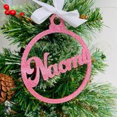 Kerst| Kerstbal| kersthanger| kerstcadeau| kerstgeschenk| gepersonaliseerd| hxb 10x10 cm| acryl| plexiglas| glitter roze