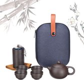 Kamyra® Chinese Theepot Met Theeglazen Portable - Theeset met Tas - 4 Theekopjes - Theedoek - Outdoor - Paarse Klei - 130ML 25x16x8CM