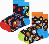 Happy Socks - 2 pack Kids Spacetime Sock - Zwart - Maat 7-9 jaar