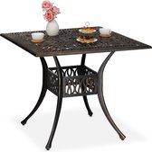 Relaxdays Tuintafel aluminium - balkontafel met parasolgat - antiek design - vierkant - zwart-brons