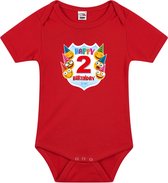 Happy birthday 2e verjaardag romper - unisex - jongens - meisjes - 2 jaar met emoticons rood voor babys 92 (18-24 maanden)