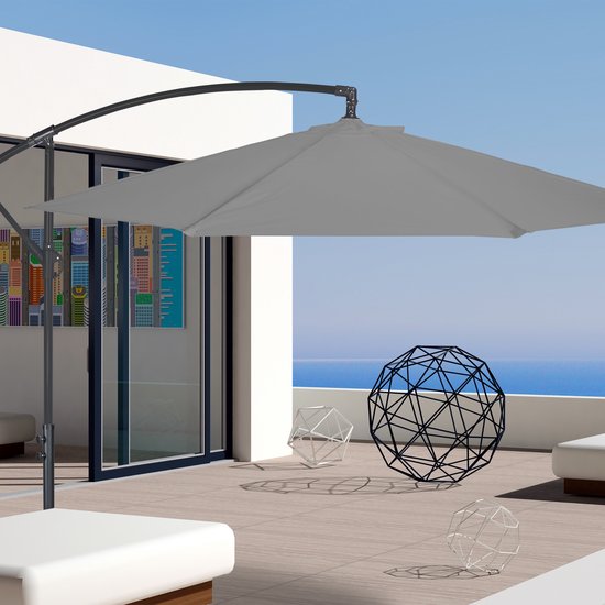 zweefparasol met voet - Ø 300 cm - met hoes en zwengel - draaibaar - kruisvoet - grijs