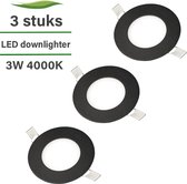 Lage inbouwspots - 3-pack - Spotjes inbouw - Zwart - 3W - 4000K natuur wit - Downlighter