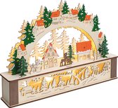 St. Helens Home & Garden - Kerstdecoratie - Houten dorpje met boog - LED verlichting op Batterijen -  45 cm breed