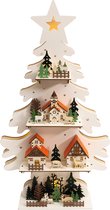 St. Helens Home & Garden - Kerstdecoratie met LED verlichting - Houten kerstboom met 4 etage's met diverse kerstfiguurtjes - 58 cm hoog