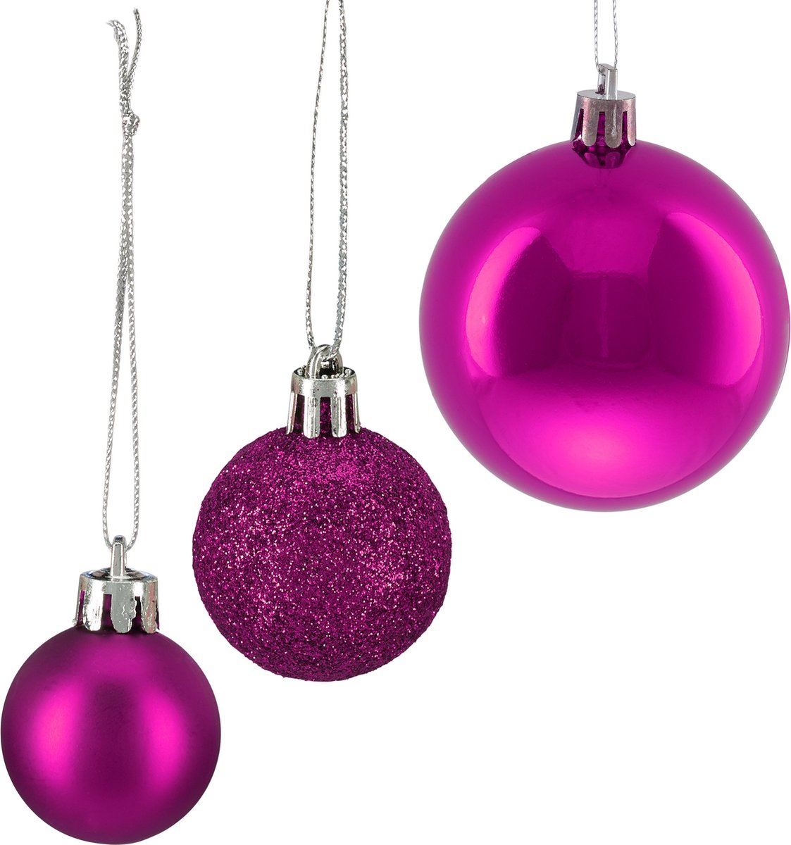 kerstballen - set van 100 - mat - glanzend - glitters - plastic - ∅ 3, 4 & 6 cm - paars-roze – foto 8