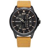 Casual Style Heren Horloge Zwart stalen kast Zwarte Leder band | SMAEL 1315A44 | Waterdicht |Analoog | Mud | Shock bestendig | Leger | Timer | Master | Luxe maar betaalbaar