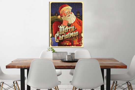 Affiche de Noël Vintage avec papier affiche Père Noël 60x80 cm - Tirage photo sur Poster (décoration murale salon / chambre)