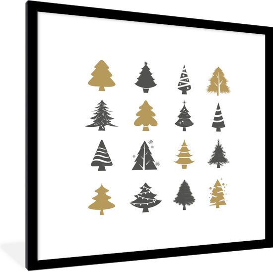 Fotolijst incl. Poster - Kerstillustratie - Patroon - Kerstboom - 40x40 cm - Posterlijst - Kerstmis Decoratie - Kerstversiering - Kerstdecoratie Woonkamer - Kerstversiering - Kerstdecoratie voor binnen - Kerstmis