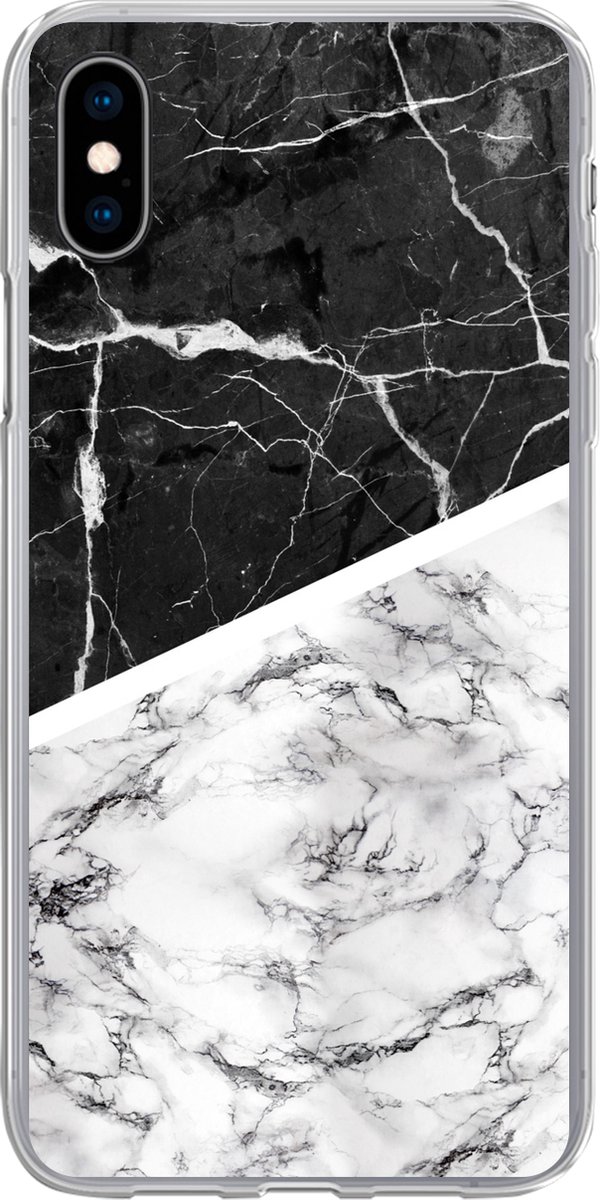 Telefoonhoesje Geschikt voor iPhone Xs hoesje - Marmer print - Zwart - Wit - Siliconen Telefoonhoesje Telefoonhoesje