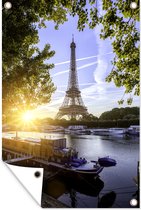 Muurdecoratie Parijs - Eiffeltoren - Licht - 120x180 cm - Tuinposter - Tuindoek - Buitenposter