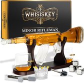 Whisiskey Whiskey Karaf - AK-47  - Luxe Whisky Karaf Set - 1 L - Decanteer Karaf - Whiskey Set - Incl. 4 RVS Whiskey Stones, Schenktuit & 2 Whiskey Glazen - Cadeau voor Man & Vrouw - Vaderdag Cadeau