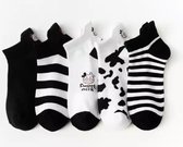 Set van 5 paar koeiensokken - Zwart-Wit - Enkelsokken Koe - Unisex - Multipack - Maat 36-41