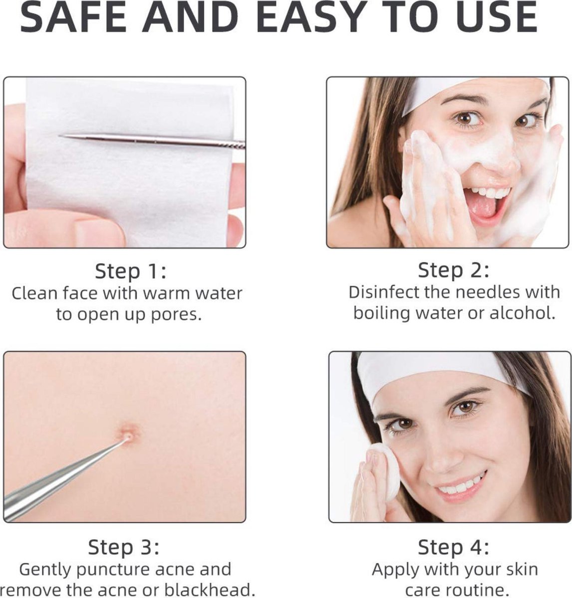 Goedkoopste Blackhead Remover Set - 8 Delig - Mee eters verwijderen- Comodonenlepel - Comedonendrukker - Zilver - Incl RVS Opbergbox