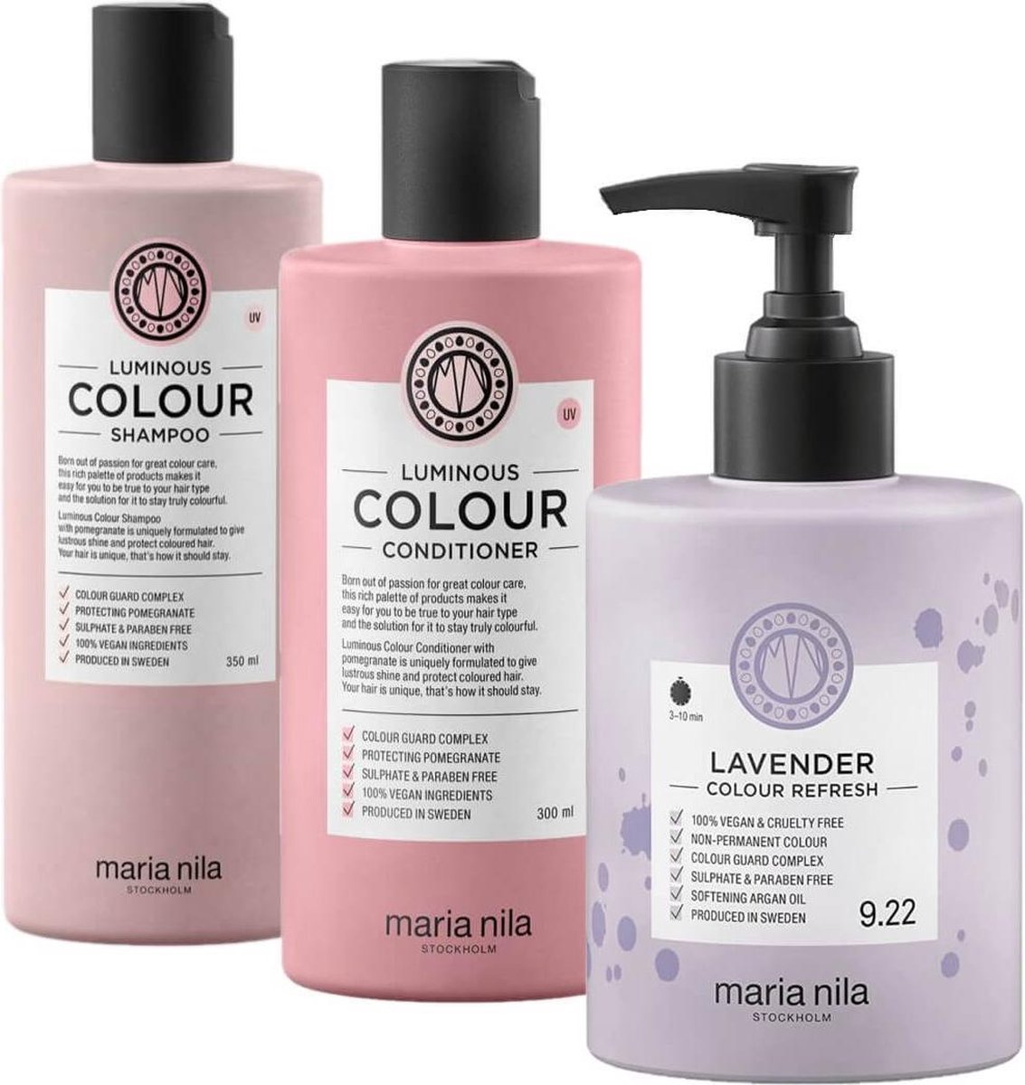 Maria Nila Luminous Colour Refresh Set Lavender | Colour Refresh Bright Lavender 9.22 300 ml + Luminous Colour Shampoo 350 ml + Luminous Colour Conditioner 300 ml