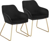 Stoel | set van 2 | Zwart | Goud | Gouden poten | Eetkamer stoelen | Fluweel | Velvet
