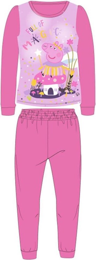Peppa Pig pyjama - donkerroze - Peppa Big fleece pyama - maat 128