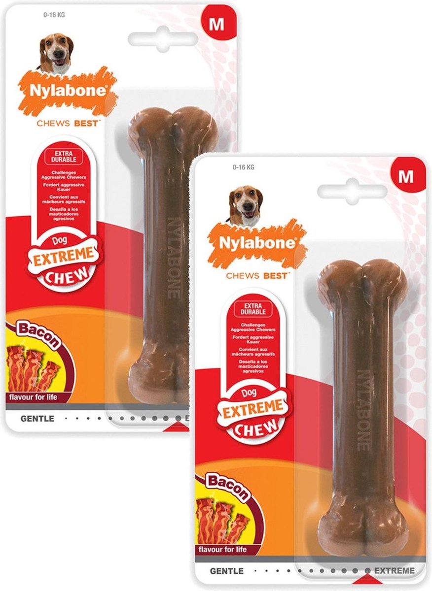 Nylabone Durable Bone Bacon Bacon - Hondenspeelgoed - 2 x Wolf