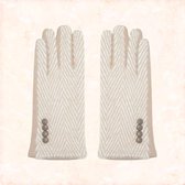 Jobo By JET - Off white + beige dames handschoenen - one size - Warme fashionable handschoenen - sierknoopjes