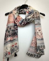 Lange dames sjaal Eloise grijs roze