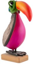 Crazy Clay Comix Cartoon - vogel - pelikaan - kaketoe - Plods - roze - uniek handgeschilderd - massief beeld - op houten voet