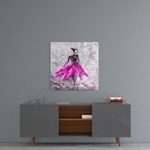 Glas Schilderij | Vrouw | Abstract | Roze Rok | wanddecoratie | Op Glas |  50x50 cm