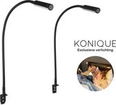 Konique - Leeslamp Bed met Dimfunctie - Bedlampjes - leeslampjes Volwassenen - Slaapkamer - 2x Bedlamp Incl. Schroeven - Dimbaar - Flexibele Hals - Zwart