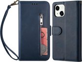 Portemonnee blauw wallet book-case rits hoesje iPhone 13 Pro Max