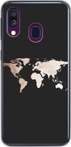 Geschikt voor Samsung Galaxy A40 hoesje - Wereldkaart - Leer - Zwart - Siliconen Telefoonhoesje