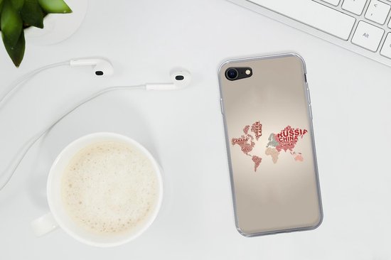 Coque iPhone SE 2020 - Carte du Wereldkaart - Carte - Lettres - Coque de téléphone en Siliconen