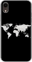 Geschikt voor iPhone XR hoesje - Wereldkaart - Patronen - Zwart - Siliconen Telefoonhoesje