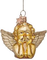 Glazen kerst decoratie glanzend gouden engel H7cm