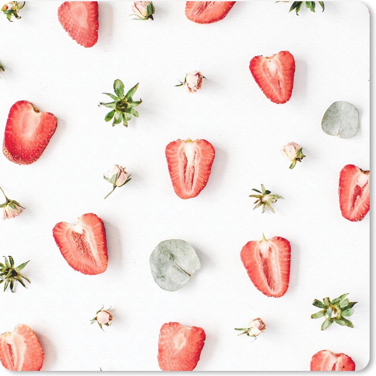 Muismat 30x30 cm - Mousepad Zomer - Aardbeien - IJsblokjes - Muismatten