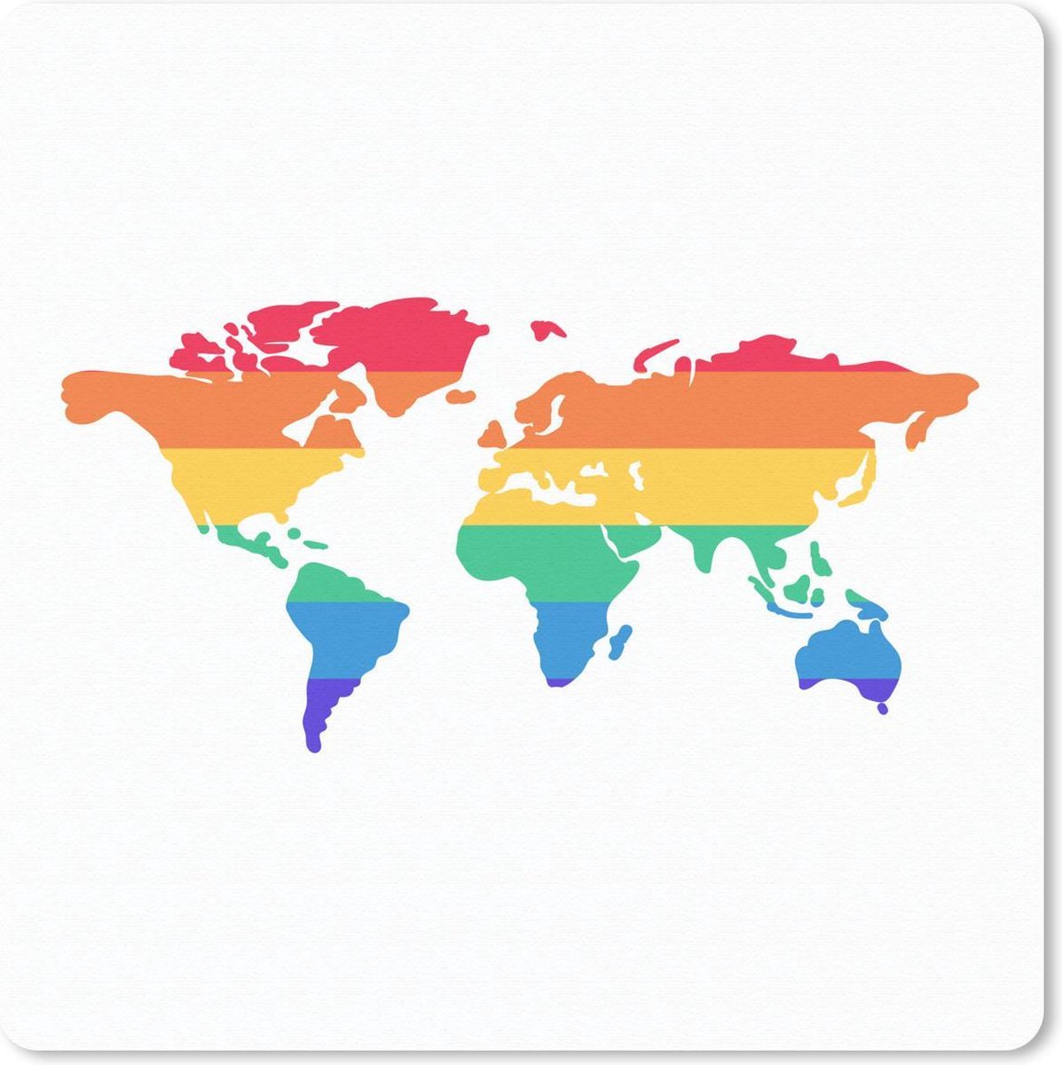 Muismat 20x20 cm - Mousepad Kaart - Wereld - Regenboog - Muismatten