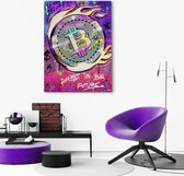 Kanwall - Schilderij - Luxe Bitcoin Woonkamer Slaapkamer Coins Crypto Design Art ** Dik! Effect** - Roze En Paars - 100 X 75 Cm