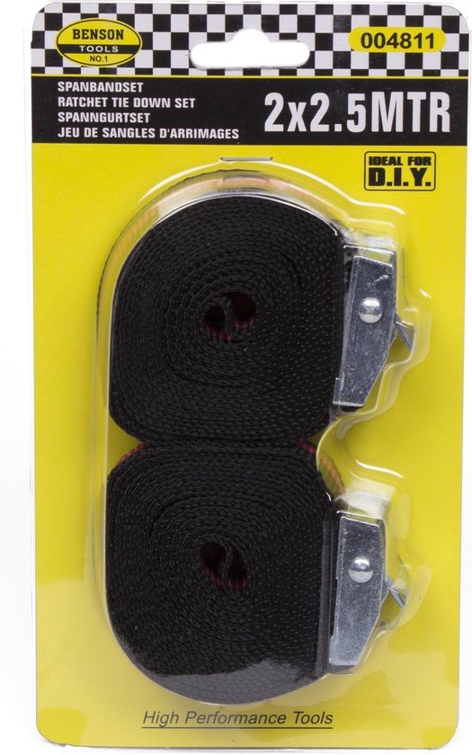 Benson spanbanden set, 2x 2,5 MTR, zwart, in verpakking.