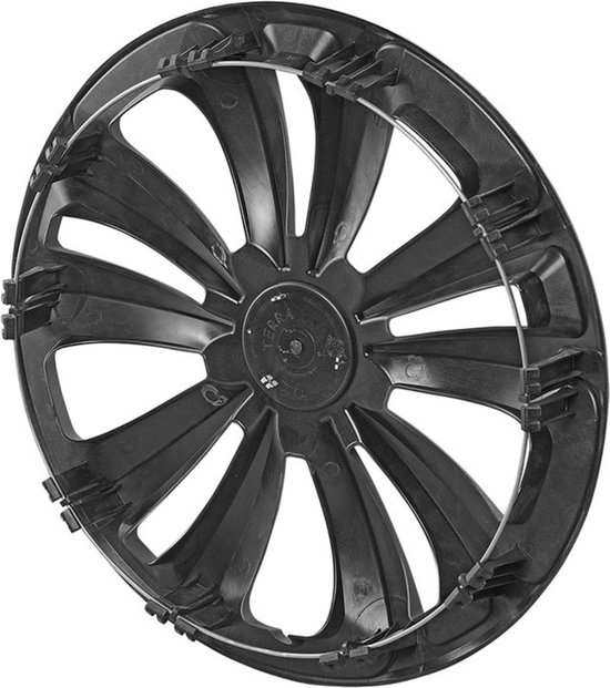 Zwarte wieldop met 12 open spaken en een metalen ring, 13 inch.
