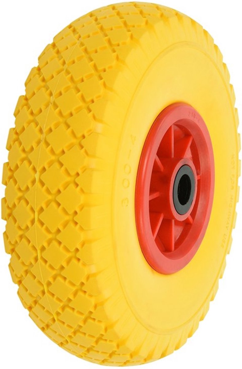ProPlus PU reservewiel met kunststof velg - anti-lek - Ø 254 x 80 mm - asgat Ø 21 mm - geel/rood