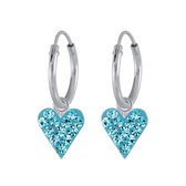 Joy|S - Zilveren hart bedel oorbellen - kristal blauw - oorringen