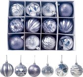 Speciale kerstballen - Uniek design - bijzondere kerstballen - 5.5cm - 12 stuks - Zilver kerstballen