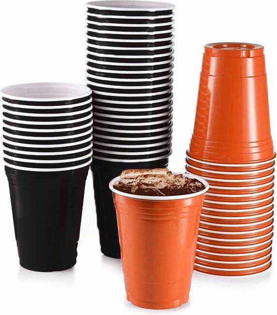 Herrie Verlichten knuffel Black Cups & Orange Cups- 50 stuk(s) - Beerpong Drankspel - Plastic Bekers  - Halloween | bol.com
