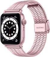 Geschikt voor Apple Watch bandje 38 / 40 / 41 mm - Series 1 2 3 4 5 6 7 8 SE - Smartwatch iWatch horloge band - 38mm 40mm 41mm - Fungus - RVS metaal - Roze - Zeven schakel