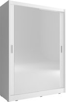 InspireMe- Kledingkast met spiegelkast kledingkast schuifdeur Borneo A2 (wit, 130 cm)