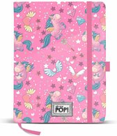 Oh My Pop! Hardcover notitieboek - Notebook - notitieblok met elastische band - Pennenlus - Magic - roze