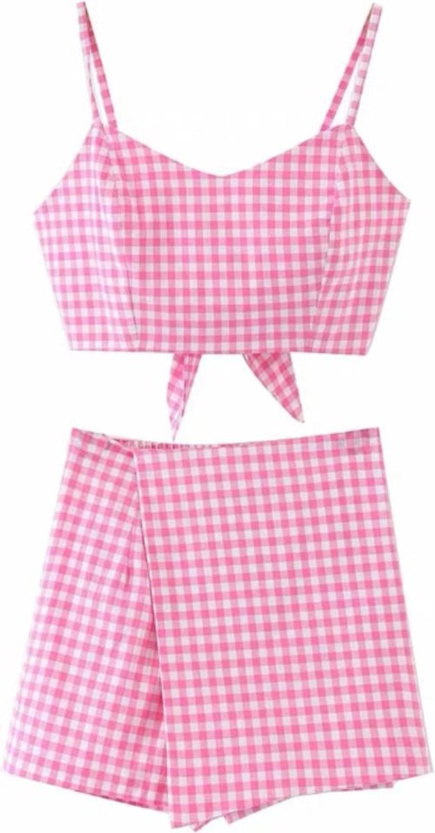 Emilie scarves - rok - short - top - combi set - geruit roze wit | bol.com