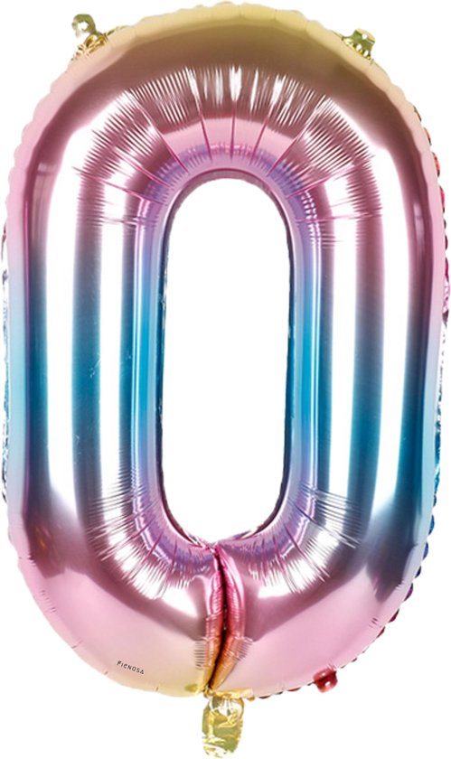 Fienosa Cijfer Ballonnen nummer 0 - Regenboog - 82 cm - 10 - 20 - 30 - 40 - 50 - 60 - 70 - 80 - 90 - 100