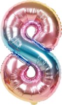 Fienosa Cijfer Ballonnen nummer 8 - Regenboog kleuren - 82 cm - Helium Ballon