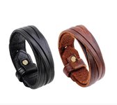 Armband heren - zwart - bruin - mannen - 25 cm - leer - 2 stuks